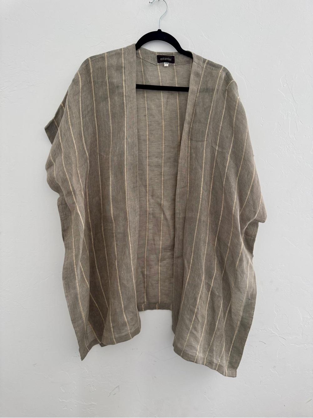 eskandar Oversized Lagenlook Striped Linen Duster Cardigan Jacket Neutral